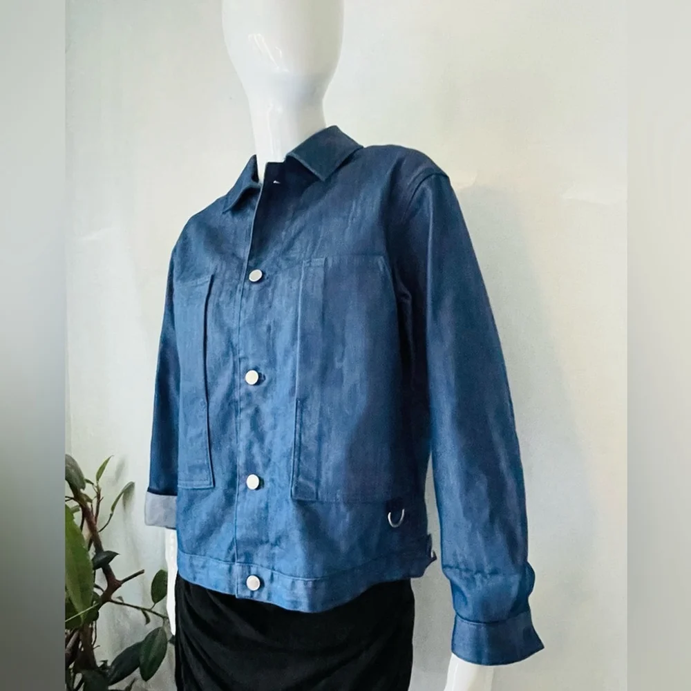 initial fashion trucker jacket blue denim